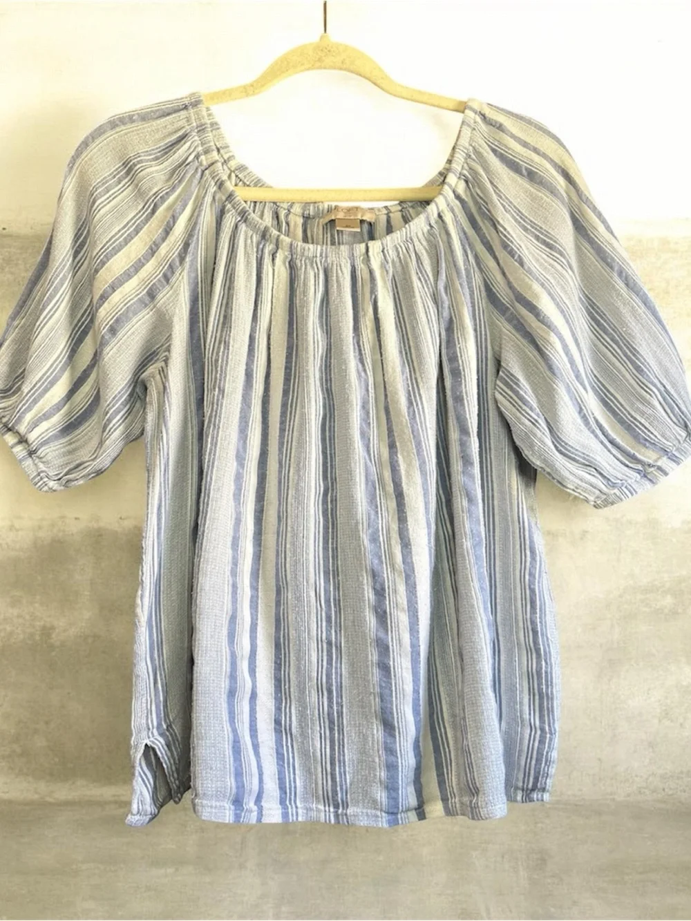 LOFT Petite Blue Stripe Off Shoulder Peasant Blouse Puff Sleeve SP